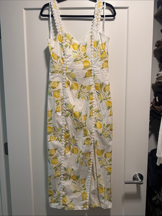 Avec Les Filles Dresses & Skirts - Avec Les Filles White Midi Dress with Yellow Lemon Print